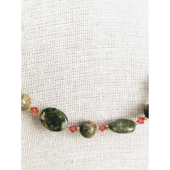 Natural Unakite Gemstone and Glass Beads Artisan Necklace 19 inch - Picture 4 of 5